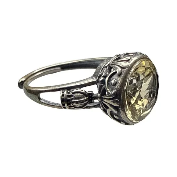Vintage Silver citrine yellow gemstone large costume jewelry unisex adjustable - Picture 1 of 9